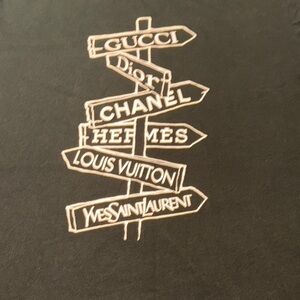 Designer Signpost Graphic Short Sleeve Cotton Tee Shirt in Black Size Large